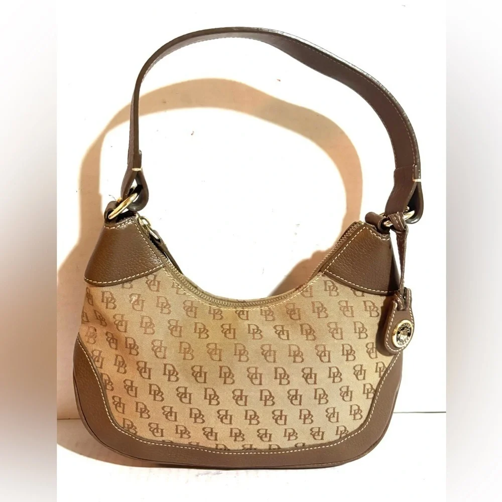 Dooney & Bourke DB signature print canvas Tan and Brown shoulder Women's Bag